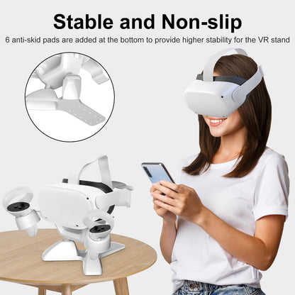 VR Stand Compatible - For Quest 2, Quest, Rift, Rift S, Valve Index Headsets & Touch Controllers (White)