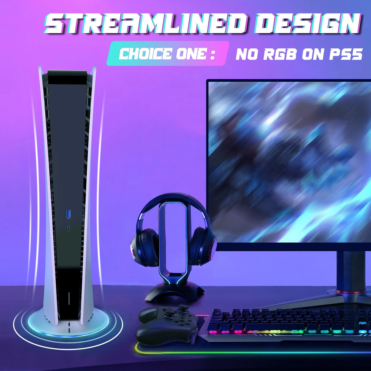 RGB LED Cooling Stand - Cooling Fan Multiple Light Effects for PS5
