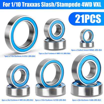 21 Pcs 4WD Bearings - For Traxxas Slash Rustler Stampede Wheel Hub Ball Bearings Traxxas Stampede and Traxxas Slash 4x4 (Blue)