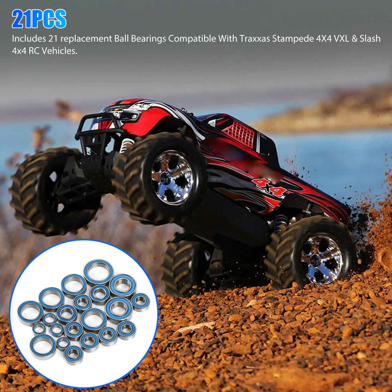 21 Pcs 4WD Bearings - For Traxxas Slash Rustler Stampede Wheel Hub Ball Bearings Traxxas Stampede and Traxxas Slash 4x4 (Blue)