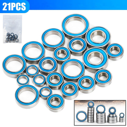 21 Pcs 4WD Bearings - For Traxxas Slash Rustler Stampede Wheel Hub Ball Bearings Traxxas Stampede and Traxxas Slash 4x4 (Blue)