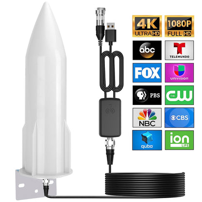 6000 Miles Long Range Digital TV Antenna - Waterproof Outdoor HDTV Amplified 4K 1080P for RVs, camping, outdoor adventures, outdoor and indoor use