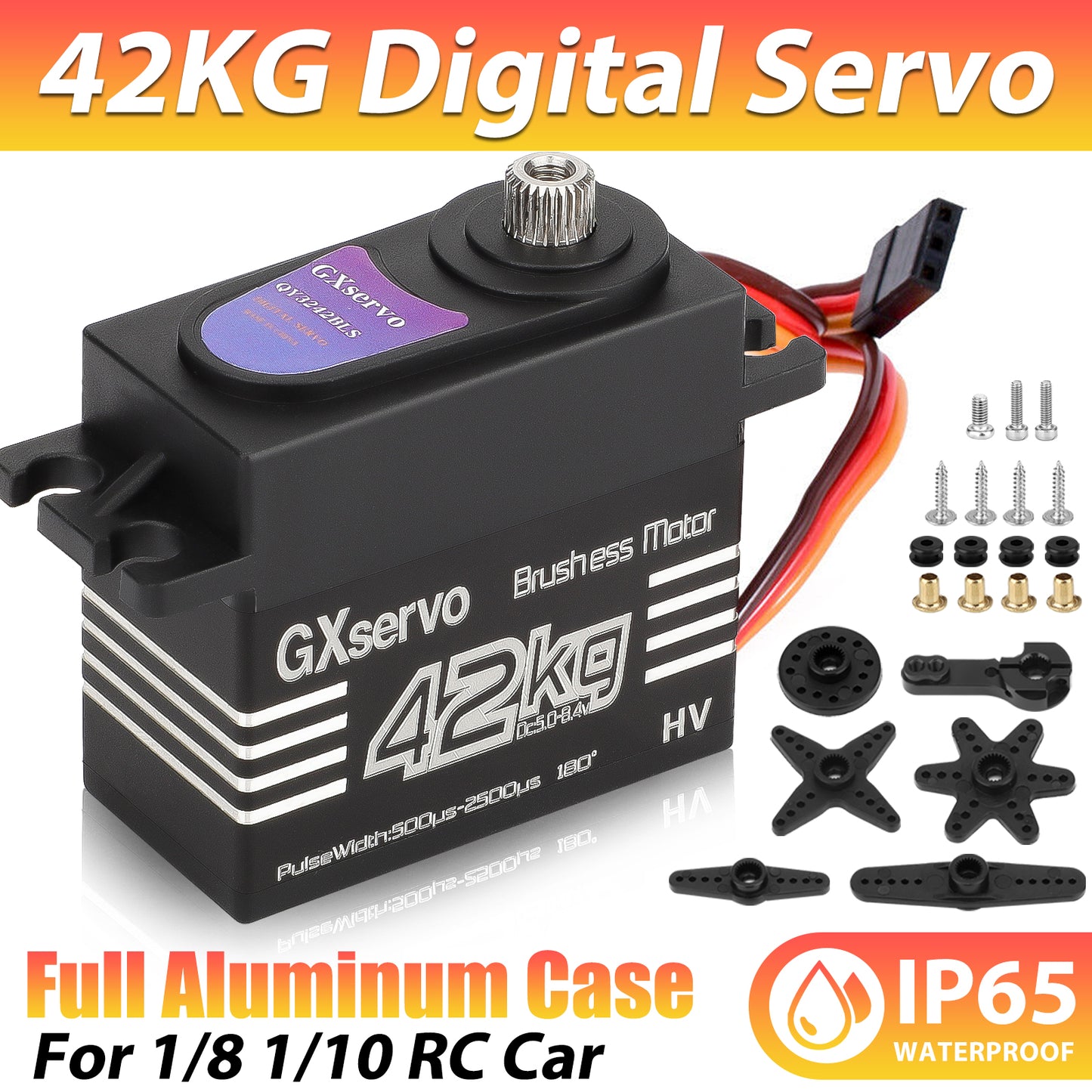 High Torque Waterproof RC Digital Servo - 42kg/cm,Brushless Motor, Precise Control, for 1/8, 1/10 trucks, RC cars, boats, and more