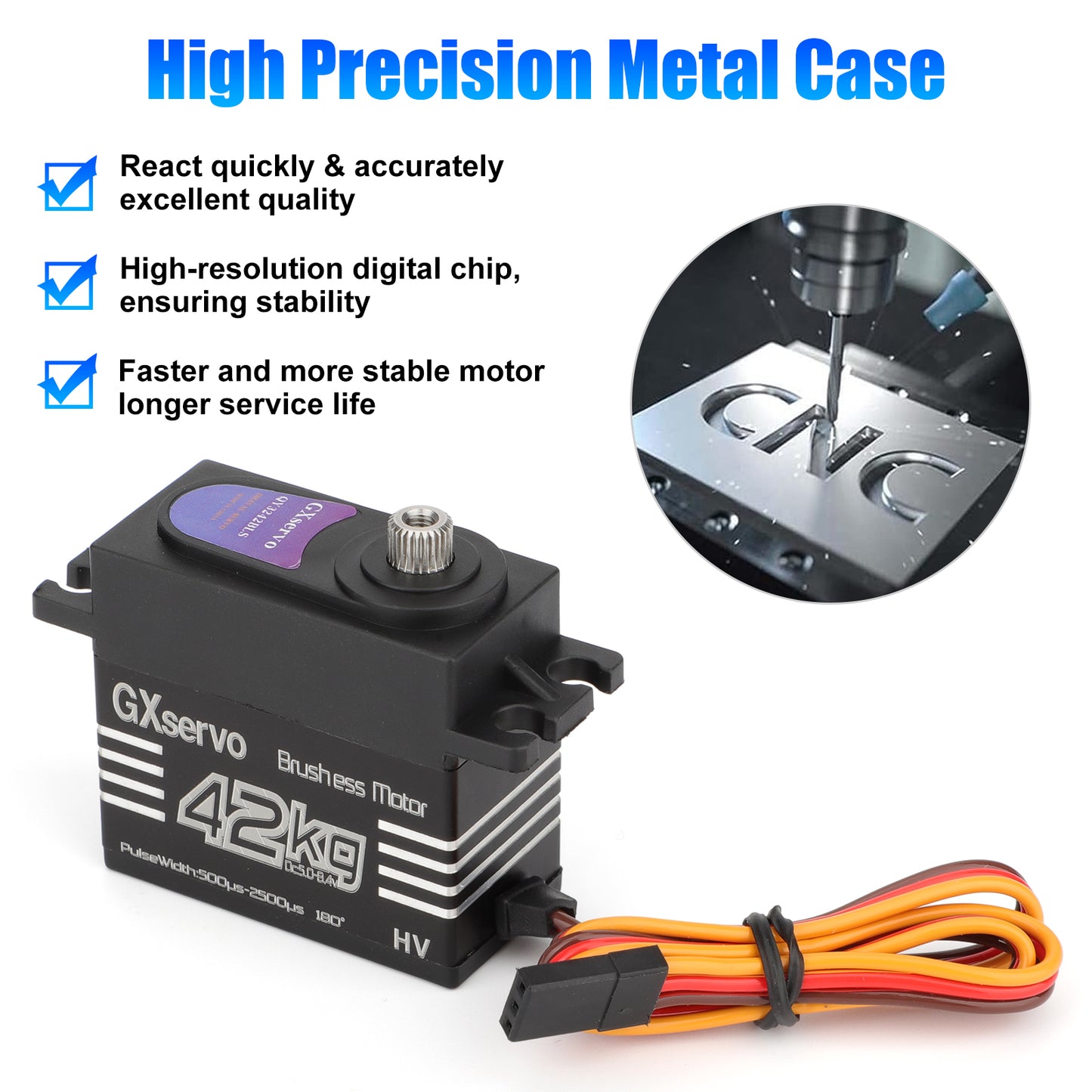 High Torque Waterproof RC Digital Servo - 42kg/cm,Brushless Motor, Precise Control, for 1/8, 1/10 trucks, RC cars, boats, and more