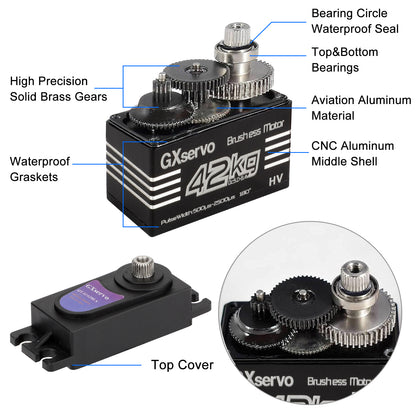 High Torque Waterproof RC Digital Servo - 42kg/cm,Brushless Motor, Precise Control, for 1/8, 1/10 trucks, RC cars, boats, and more