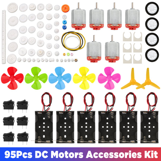 Colorful Shaft Propellers and DC Motor Kit for DIY STEM Toys - 7pcs Propellers, 6pcs DC Motors
