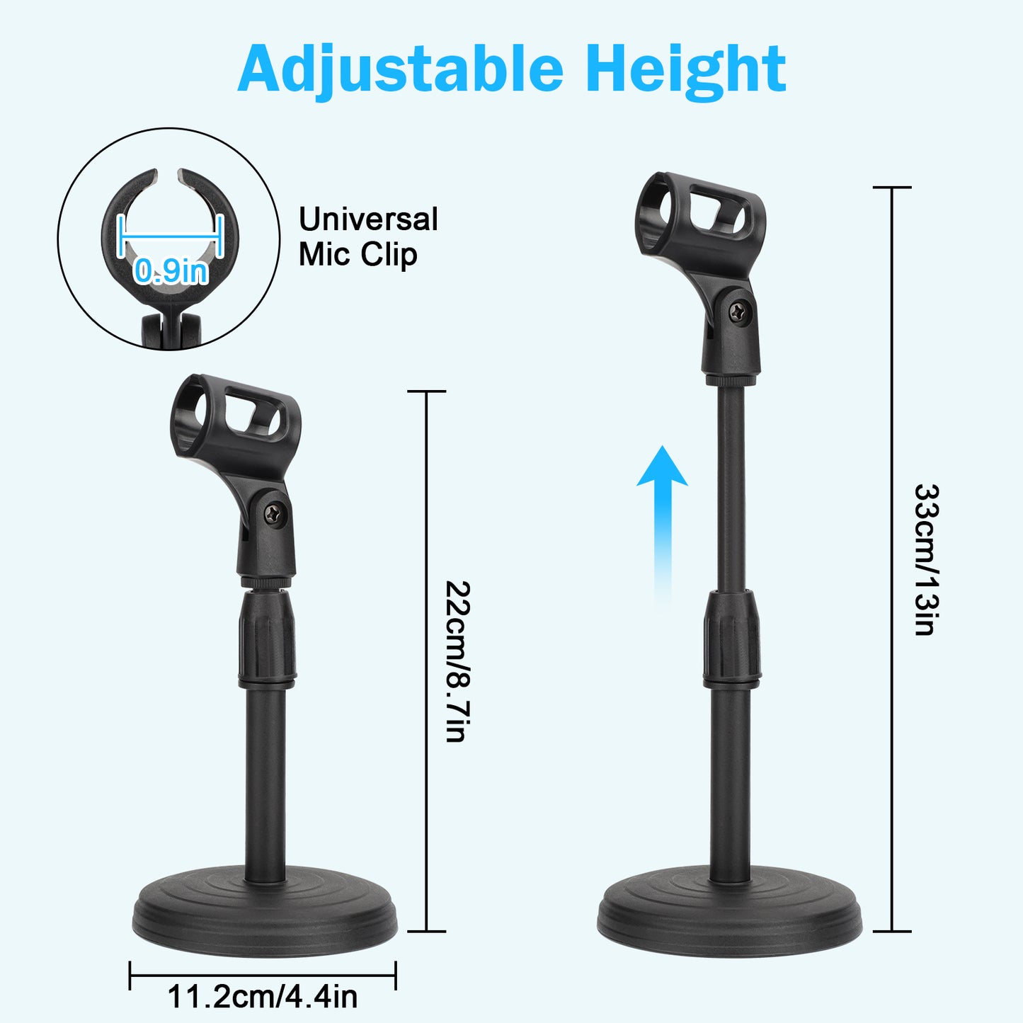 Adjustable Desktop Microphone Stand - Stable Weighted Base, Screw-In Style, Universal Mic Clip, Black