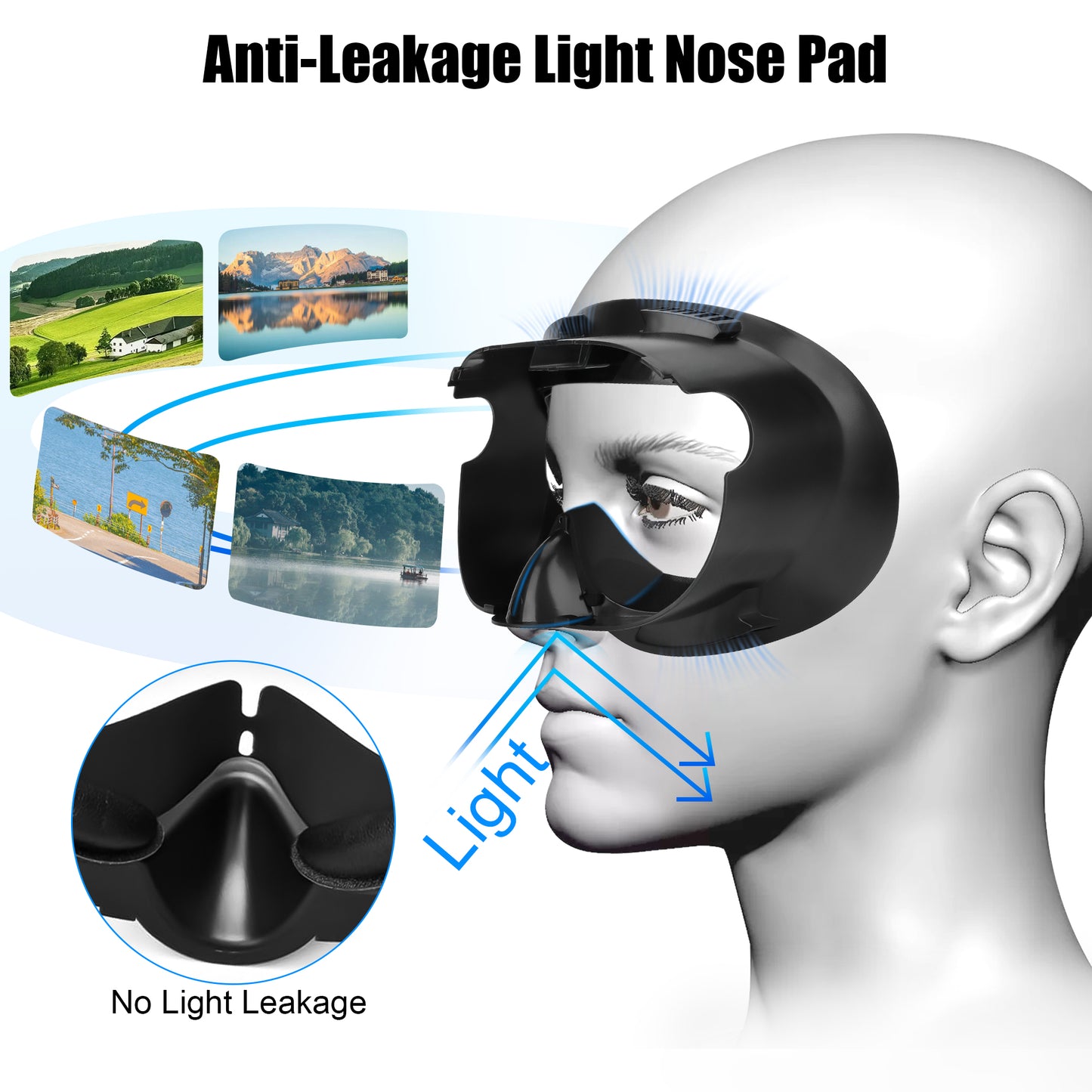 Widened Facial interface Pad Replacement for Meta Quest 3 - PU Foam Cushion Anti Leakage Light Nose Pad and Lens Protector,Air-Circulation Design (Black)