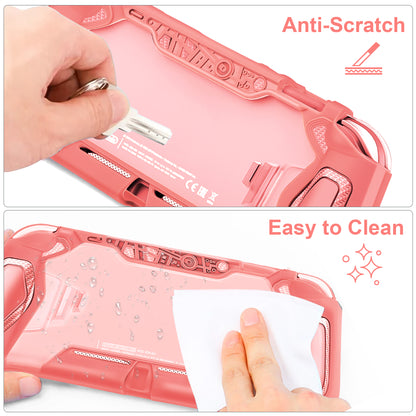 TPU Protective Cover Case Fit for Nintendo Switch Lite - Shockproof Grip Handle Hard Shell with Ergonomic Grip, Shockproof Anti-Scratch (Coral)