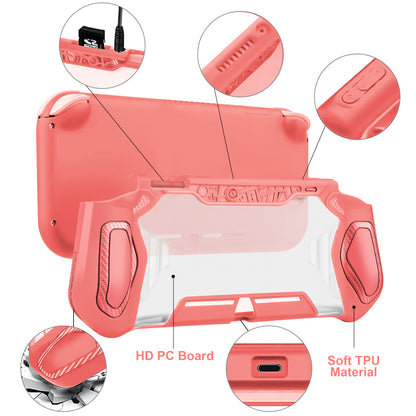 TPU Protective Cover Case Fit for Nintendo Switch Lite - Shockproof Grip Handle Hard Shell with Ergonomic Grip, Shockproof Anti-Scratch (Coral)