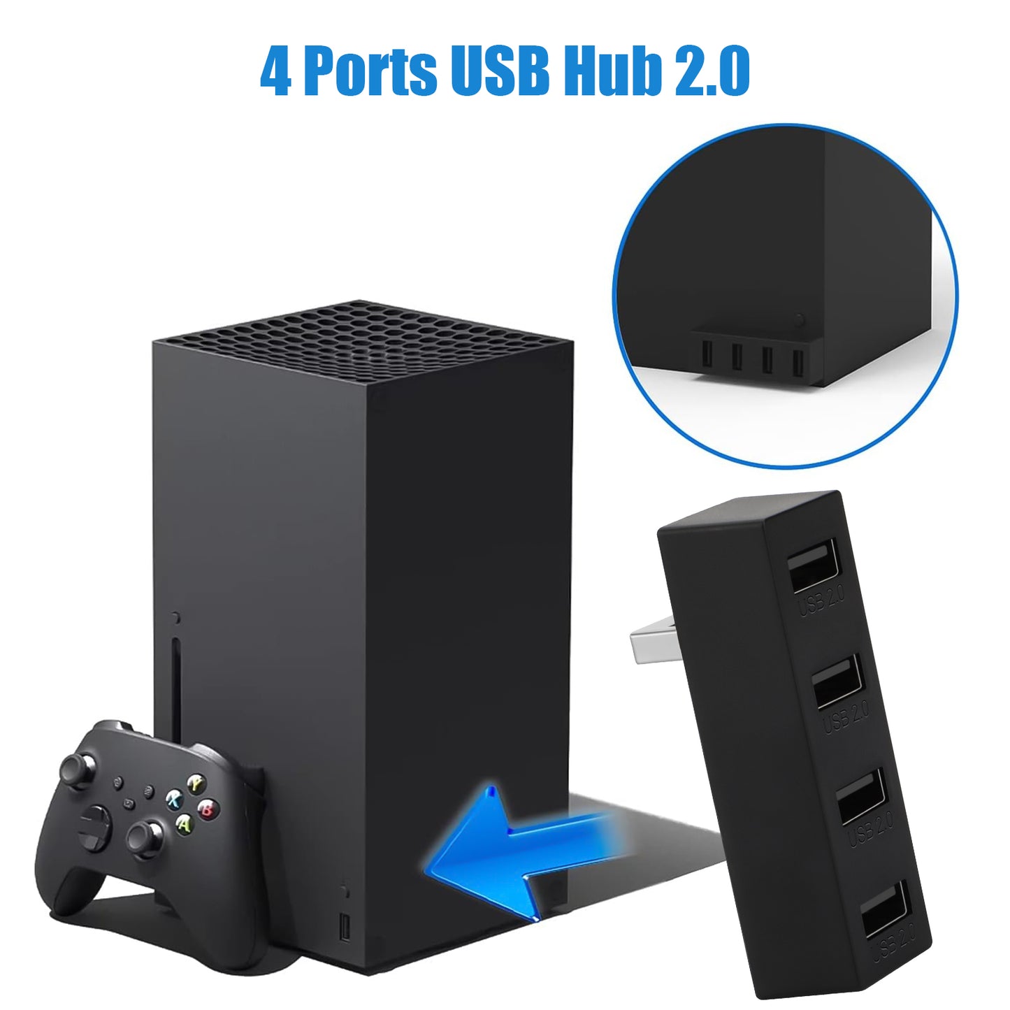 4 Ports USB Hub 2.0 for Xbox Series X/S - Lightweight & Compact Design - Seamless Connectivity for Controllers, Keyboards, and More,Stable Data Transmission, Plug and Play Convenience（black）