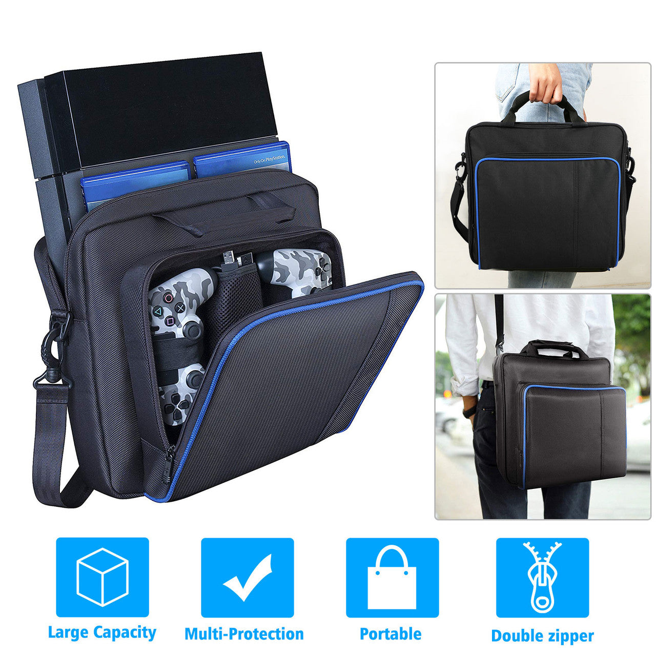 Black Multifunctional Carry Bag Travel Case Handbag For Sony PlayStation 4 PS4 Console and Accessories