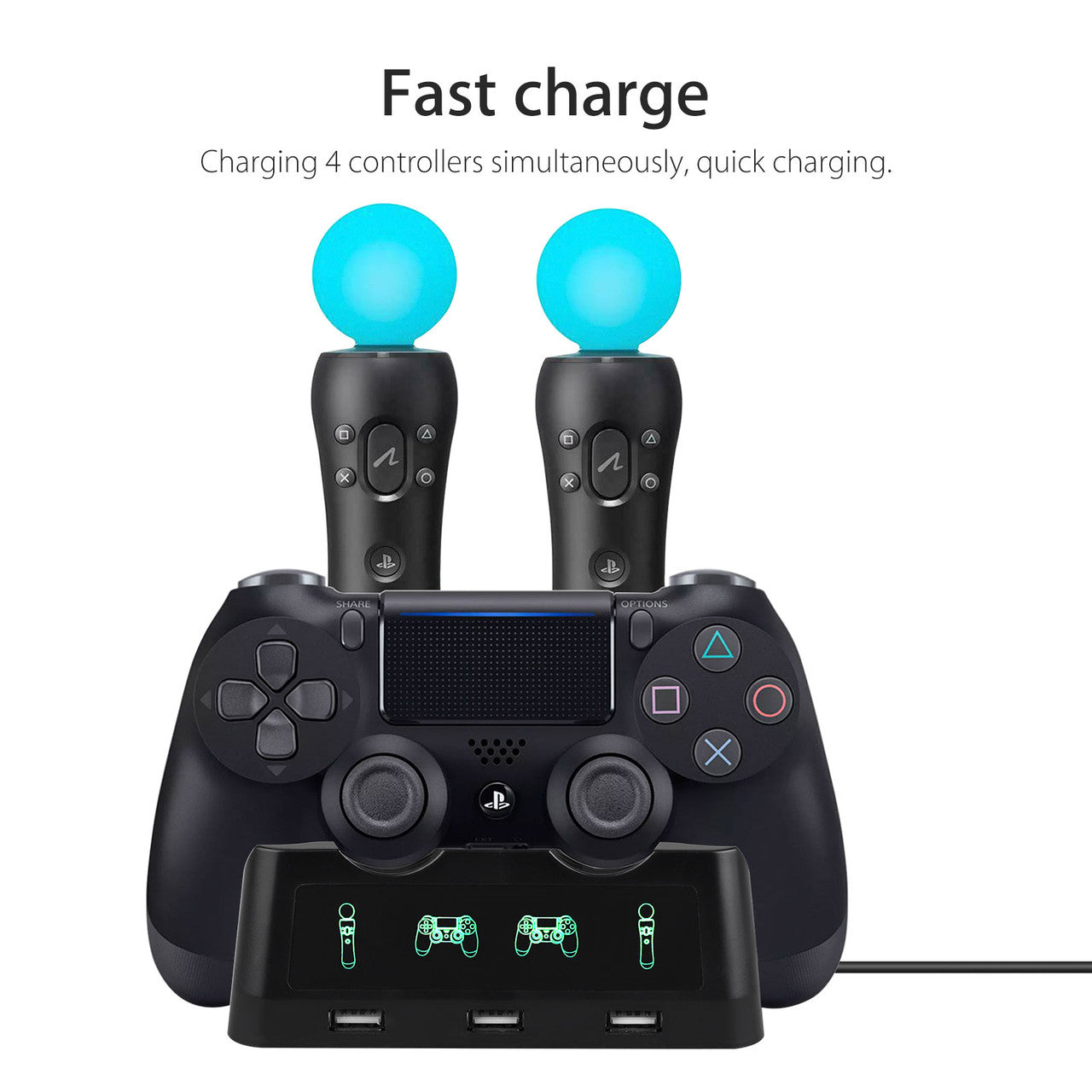 4 in 1 Charging Dock Charger Stand Fast Charging for PS4 Controller Play Station PS4 Slim Pro PS VR