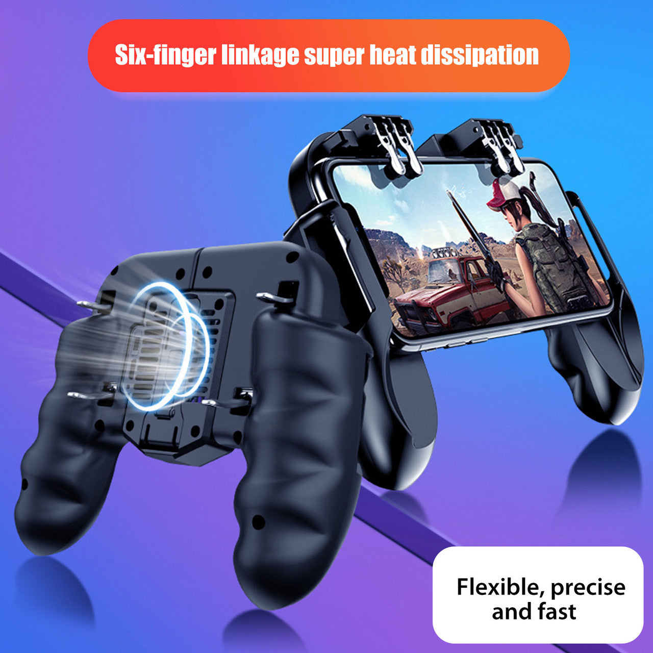 Six-Finger Mobile Phone Game Controller Joystick Cooling Fan Gamepad for PUBG