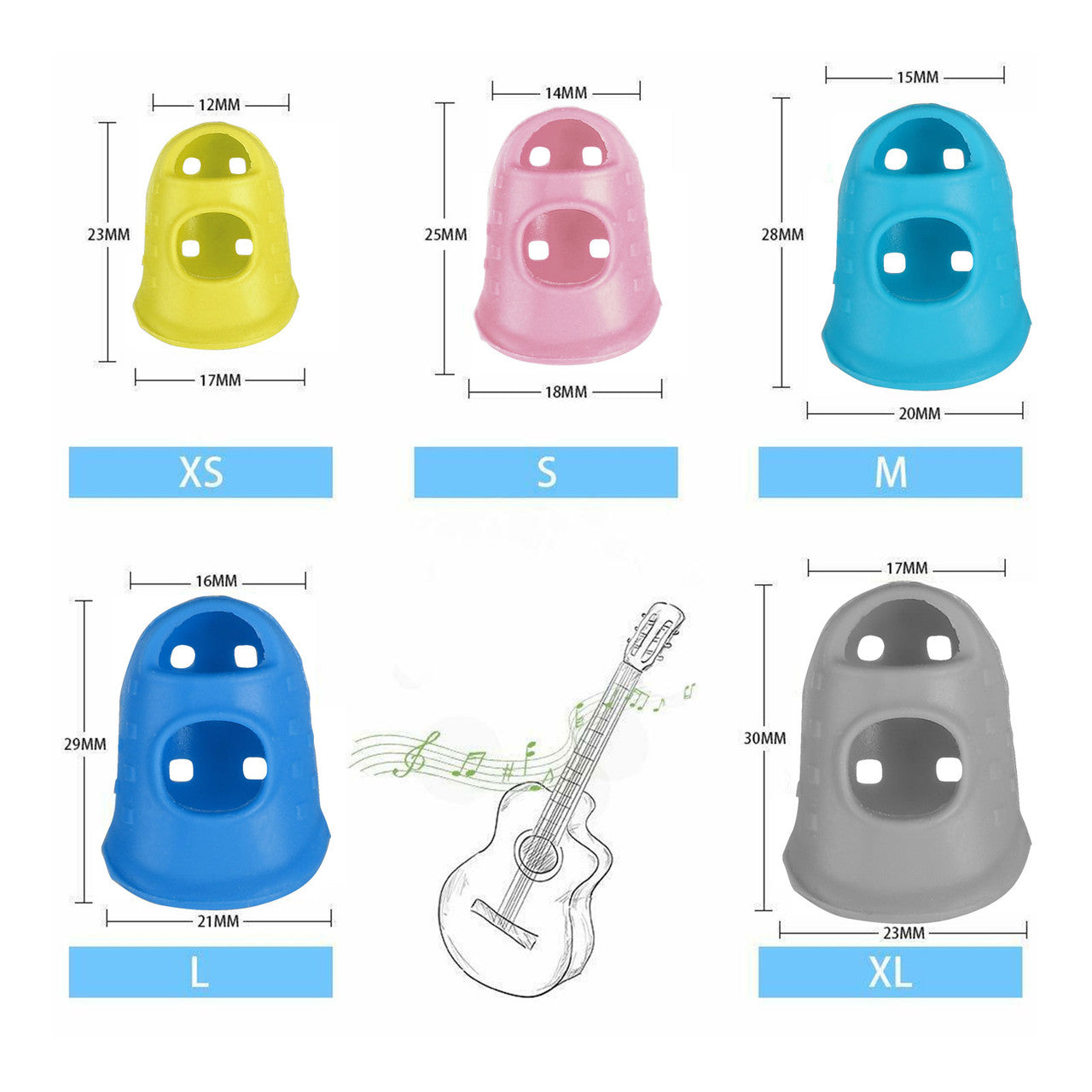 Guitar Silicone Finger Protection Finger Protector Covers Caps + Guitar Picks in 5 Sizes for Beginner Playing, 40PCS