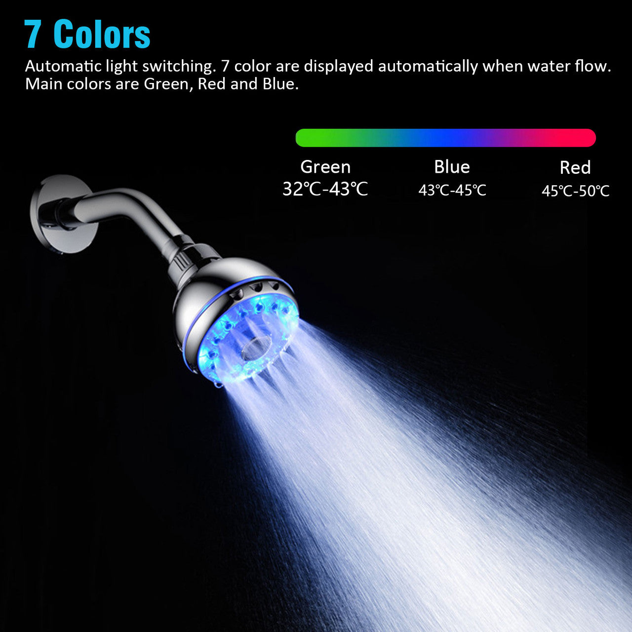 High Pressure LED Handheld Shower Head- Water Temperature Controlled Automatically Color Changing, 3 Spray Modes 360 Degree Rotatable-7 Colors LED Light Shower Head Replacement