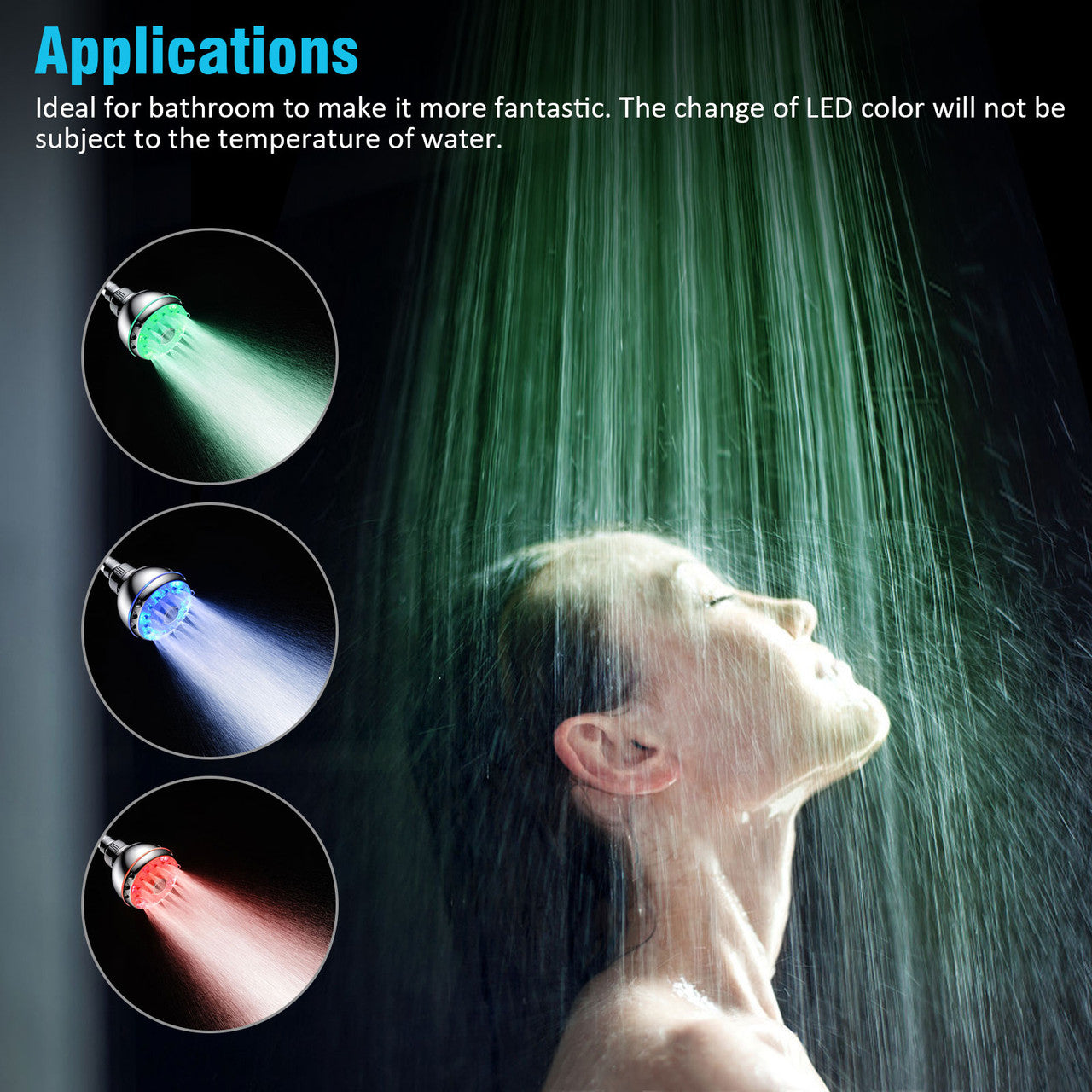 High Pressure LED Handheld Shower Head- Water Temperature Controlled Automatically Color Changing, 3 Spray Modes 360 Degree Rotatable-7 Colors LED Light Shower Head Replacement