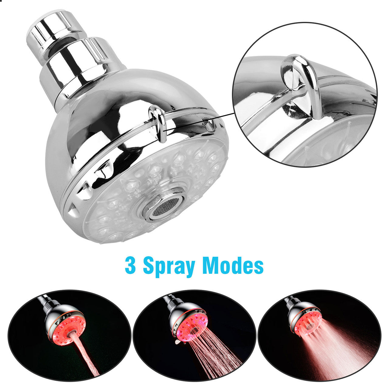 High Pressure LED Handheld Shower Head- Water Temperature Controlled Automatically Color Changing, 3 Spray Modes 360 Degree Rotatable-7 Colors LED Light Shower Head Replacement