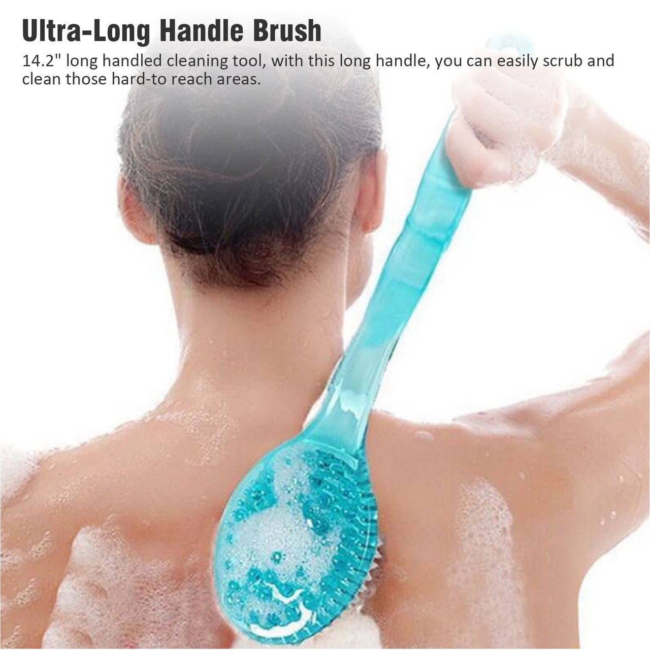 Long Handle Shower Back Scrubber for Skin Exfoliating Bath, Blood Circulation & Skin Health, Shower Back Washer Body Massager, Blue