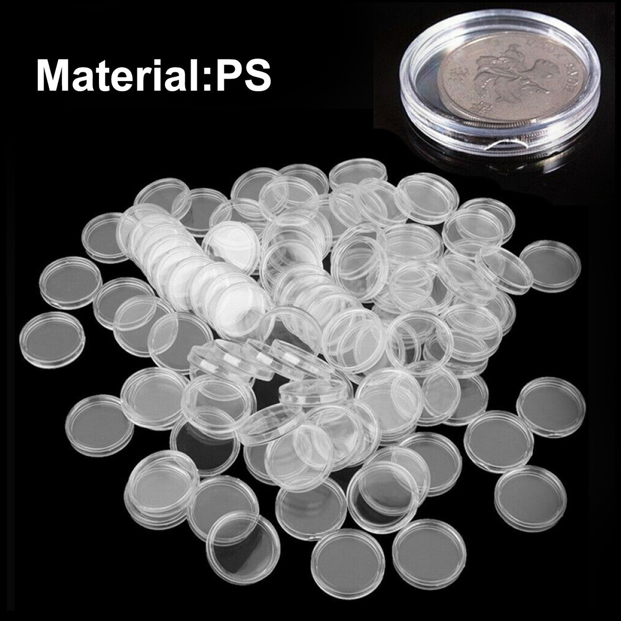 24mm Coin Capsules Protect Holder Case, Clear Plastic Coin Storage Organizer Box for Coin Collection Supplies Accessories, 100Pcs