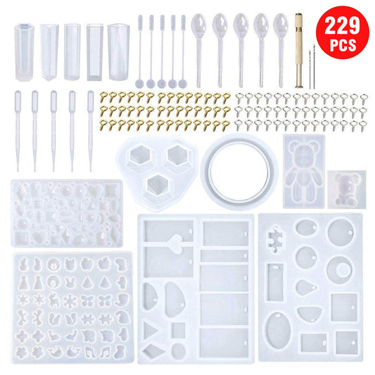 Resin Molds, Silicone Resin Casting Molds and Tools Kit for DIY Jewelry Resin Craft Making, 229Pcs