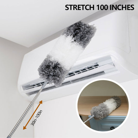 Microfiber Duster with Extension Pole, Extra Long 100 inches, with Bendable Head, Extendable Duster for Cleaning High Ceiling Fan, Interior Roof, Cobweb, Gap Dust- Wet or Dry Use