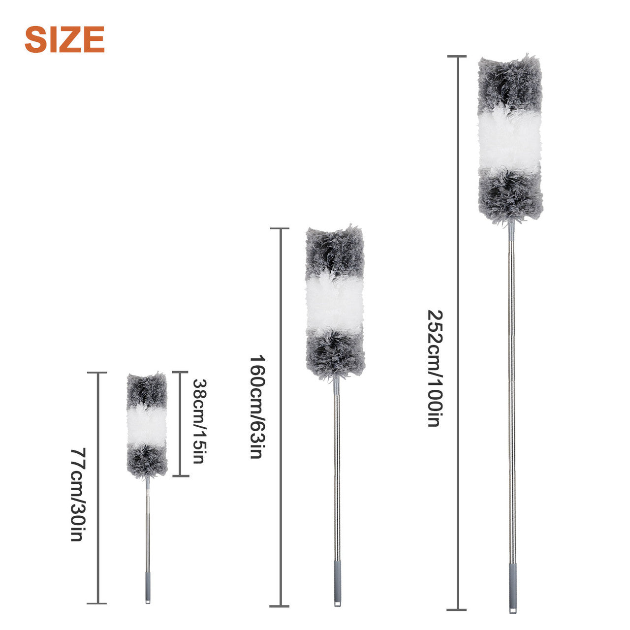 Microfiber Duster with Extension Pole, Extra Long 100 inches, with Bendable Head, Extendable Duster for Cleaning High Ceiling Fan, Interior Roof, Cobweb, Gap Dust- Wet or Dry Use