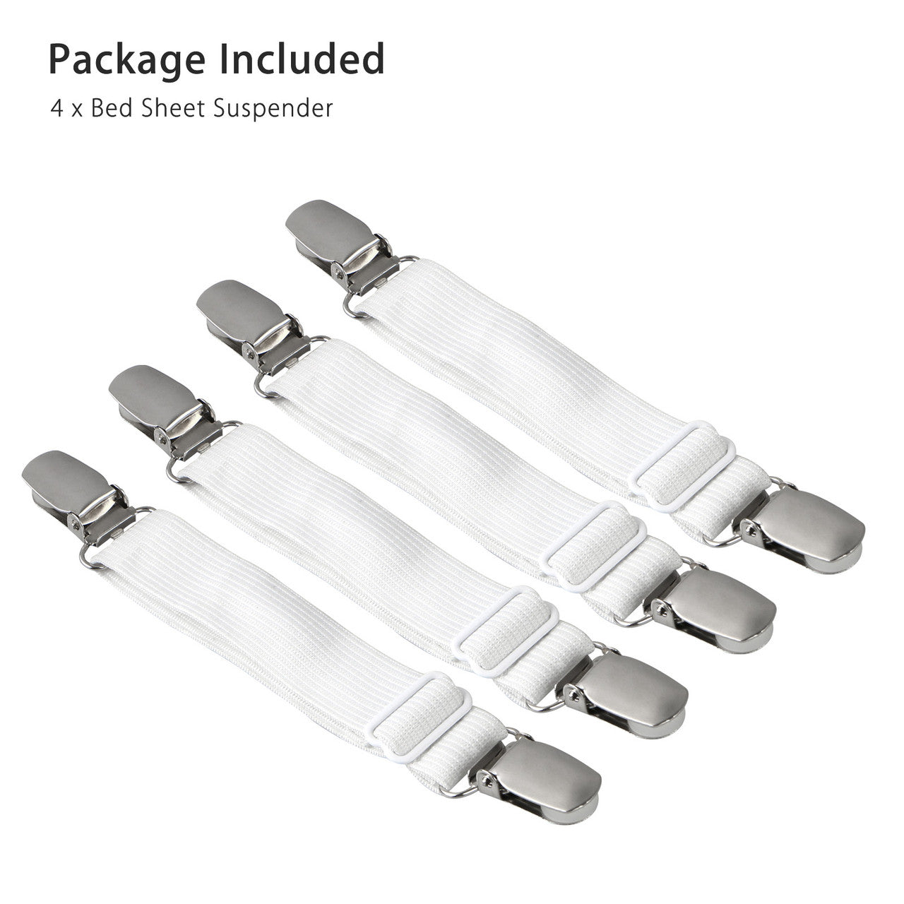 Sheet Band Straps Suspenders White Adjustable Bed Corner Holder Elastic Fasteners Clips Grippers Mattress Pad Cover Fitted, 4Pcs