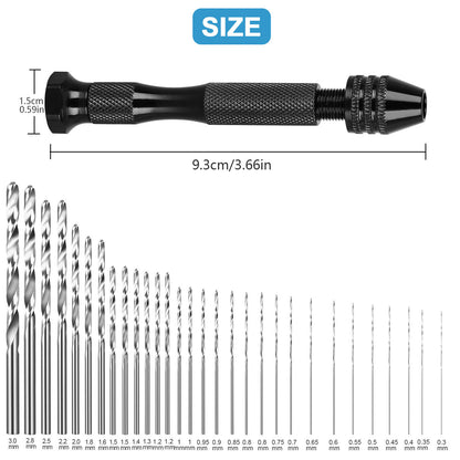 Hand Drill Bits Set - Precision Pin Vise Micro Mini Twist Hand Drill Bits - for Drilling Tool DIY, Model Making, Metal Wood, Jewelry, Delicate Manual Work & Electronic Assembling, 31 Pcs