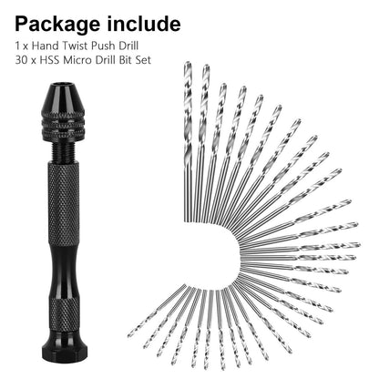 Hand Drill Bits Set - Precision Pin Vise Micro Mini Twist Hand Drill Bits - for Drilling Tool DIY, Model Making, Metal Wood, Jewelry, Delicate Manual Work & Electronic Assembling, 31 Pcs