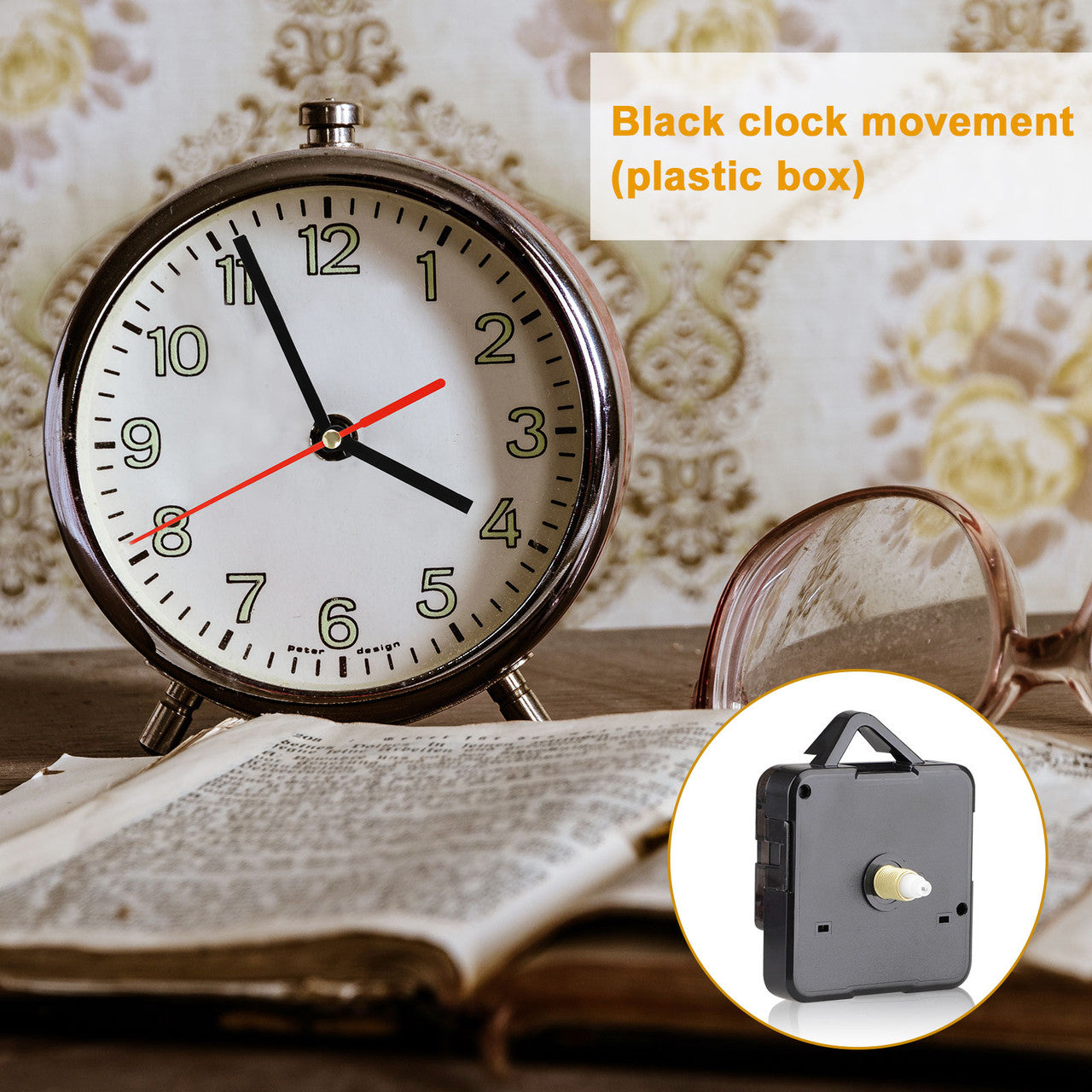 Quartz DIY Wall Clock Movement Mechanism Repair Parts, Battery Operated Clock Replacement Kit, Sweep Silent Movement, 13mm (1/2 Inch) Total Shaft Length (3 Hands)