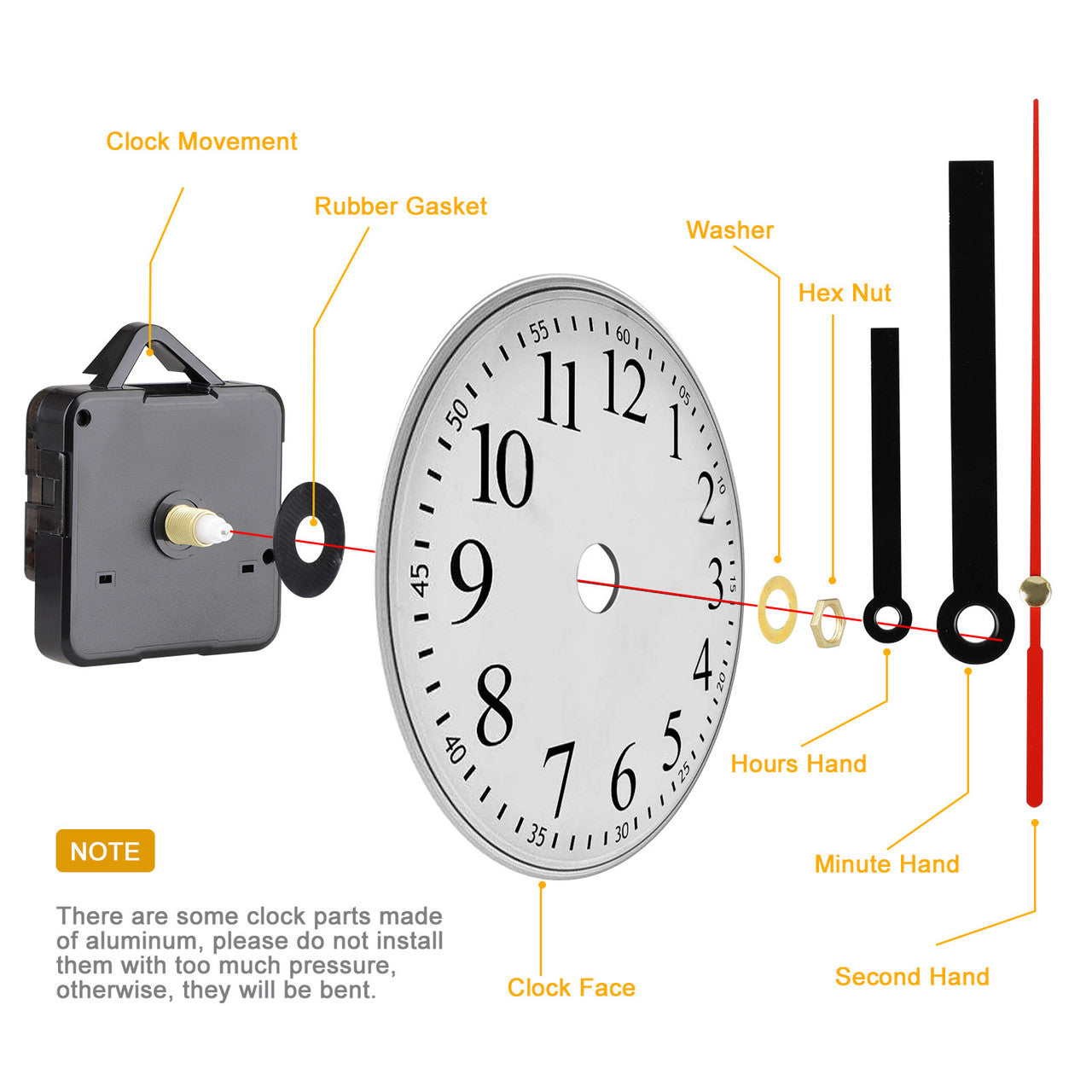 Quartz DIY Wall Clock Movement Mechanism Repair Parts, Battery Operated Clock Replacement Kit, Sweep Silent Movement, 13mm (1/2 Inch) Total Shaft Length (3 Hands)