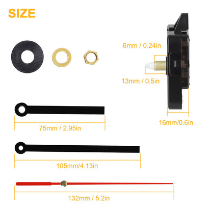 Quartz DIY Wall Clock Movement Mechanism Repair Parts, Battery Operated Clock Replacement Kit, Sweep Silent Movement, 13mm (1/2 Inch) Total Shaft Length (3 Hands)