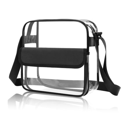 Clear Cross-Body Messenger Shoulder Bag, Clear Tote Bag Clear Purse with Adjustable Strap, Transparent Bag Crossbody for Women,Clear Handbag See Through Tote Bag, Black