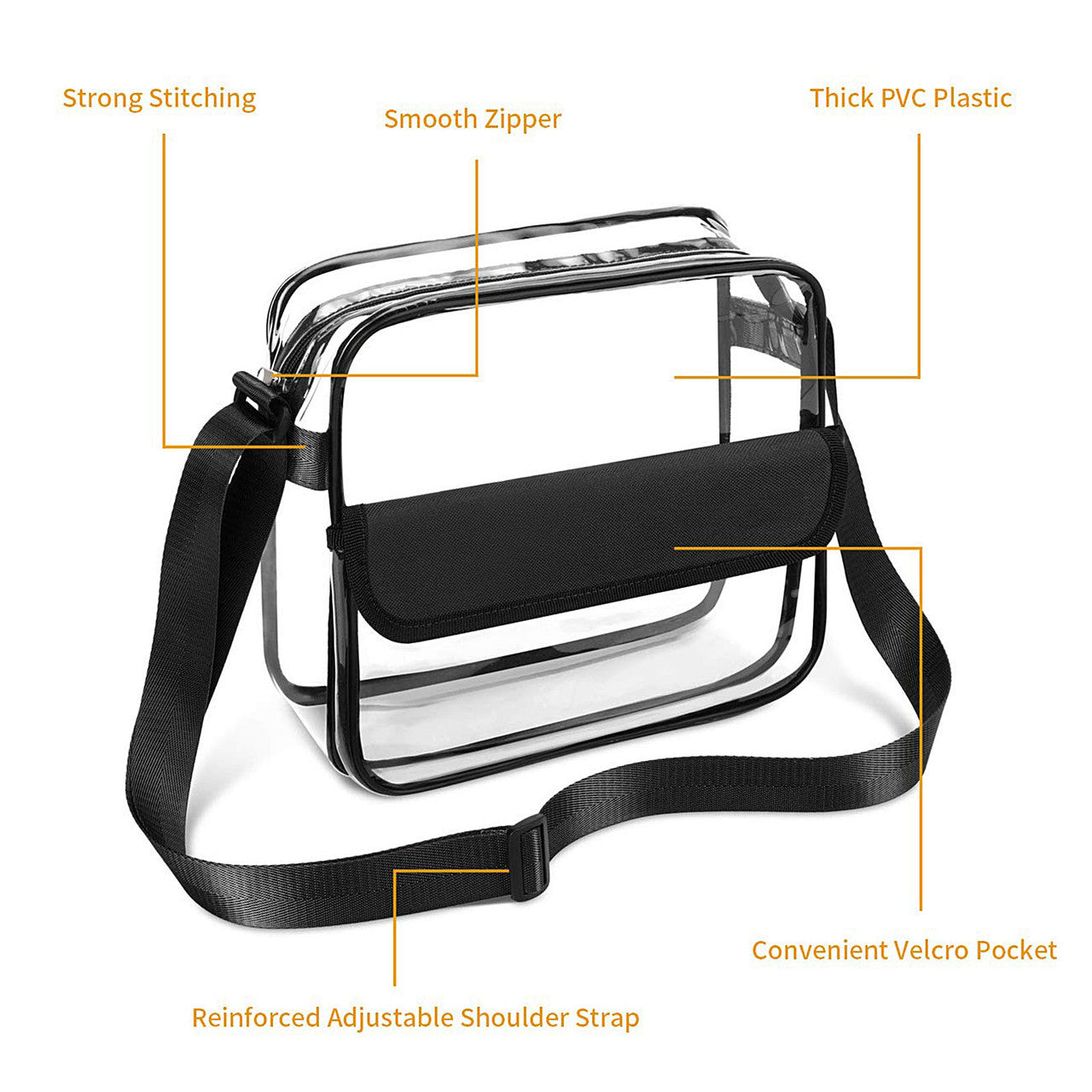 Clear Cross-Body Messenger Shoulder Bag, Clear Tote Bag Clear Purse with Adjustable Strap, Transparent Bag Crossbody for Women,Clear Handbag See Through Tote Bag, Black