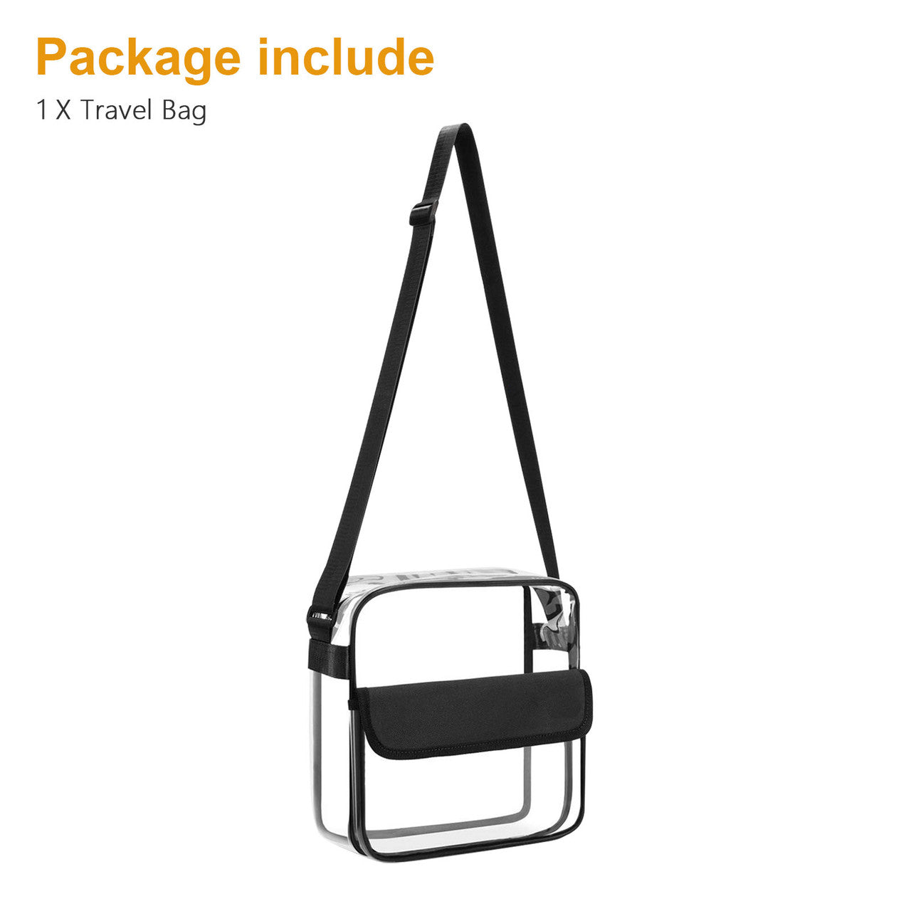 Clear Cross-Body Messenger Shoulder Bag, Clear Tote Bag Clear Purse with Adjustable Strap, Transparent Bag Crossbody for Women,Clear Handbag See Through Tote Bag, Black