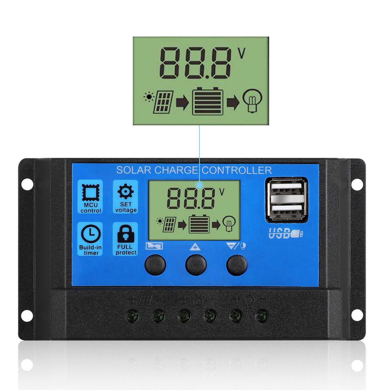 Solar Charge Controller, Dual USB Port Solar Panel Battery Intelligent Regulator, Multi-Function Adjustable LCD Display Street Light Controller, 30A