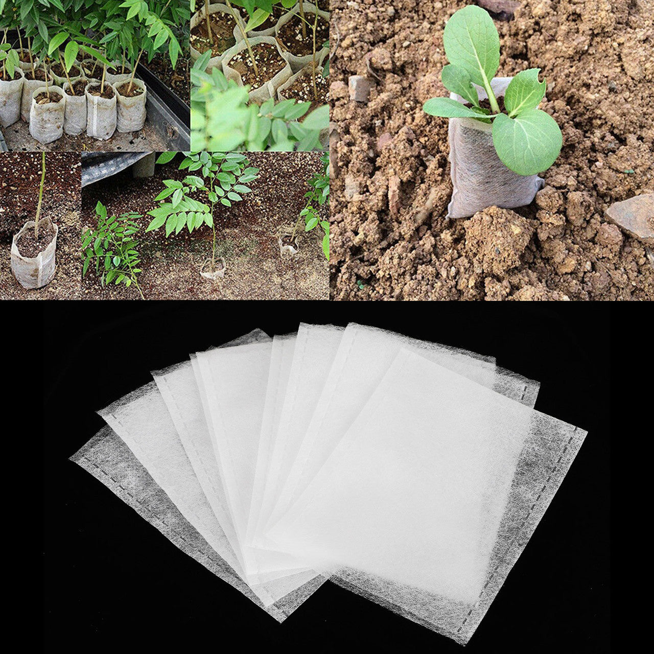 100PCS Biodegradable Non-woven Nursery Bags Plant Grow Planting Seedling Pot US