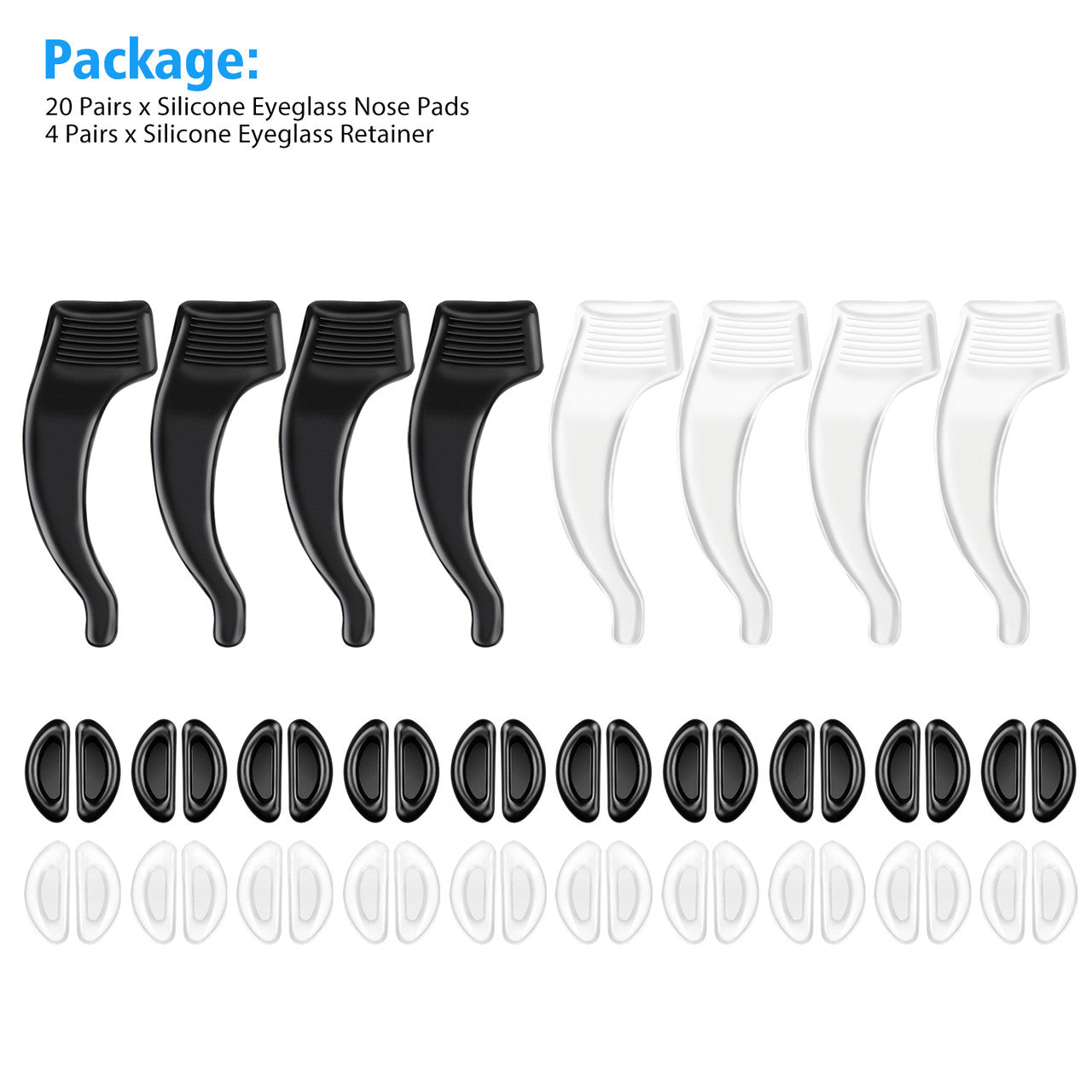 Eyeglass Nose Pads made with Silicone and Eyeglass Retainer Sticky Pads, 24pcs