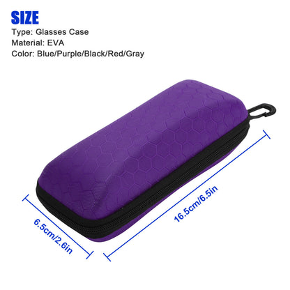 Zipper Eyeglasses Case, Glasses Sunglasses Case Box Protector, Portable Travel Zipper Eyeglasses Case Hook for Men & Women or Children, Purple