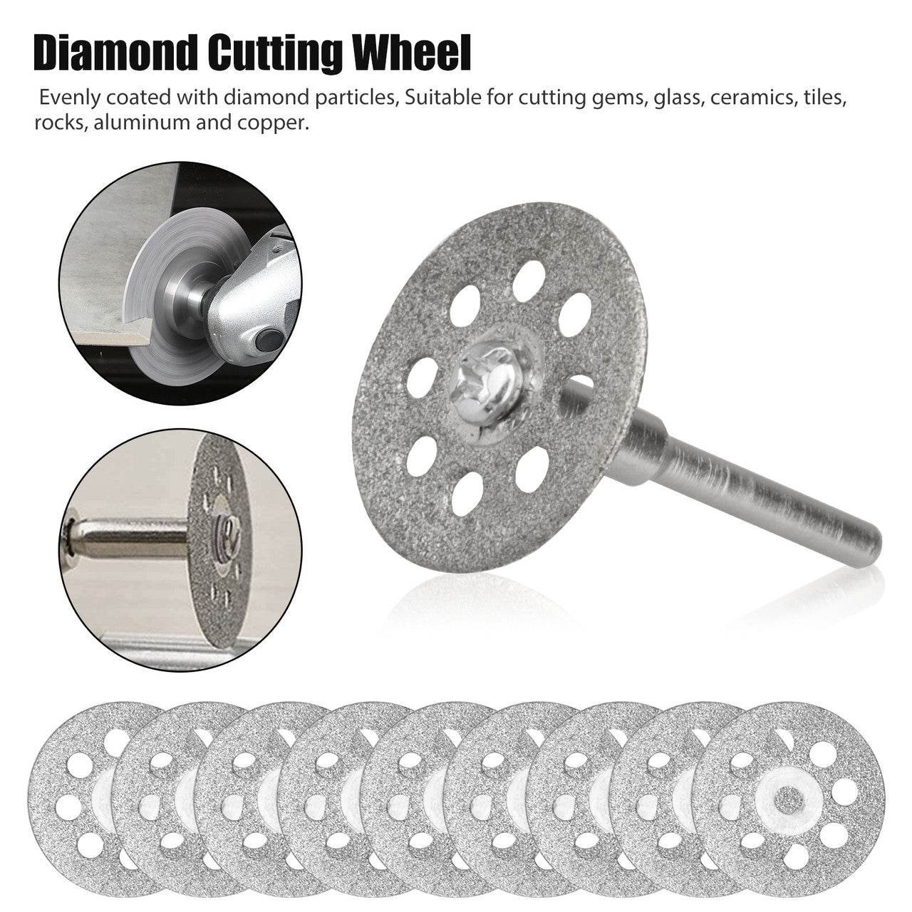 Rotary Grinding Bit Set, 10PCS Diamond Cutting Wheel (22mm) + 20pcs Diamond Grinding Burr Drill Bits Sets + 10PCS Abrasive Mounted Stone Grinding Wheels + 2PCS Mandrel Bits (3mm Mandrel), 42PCS