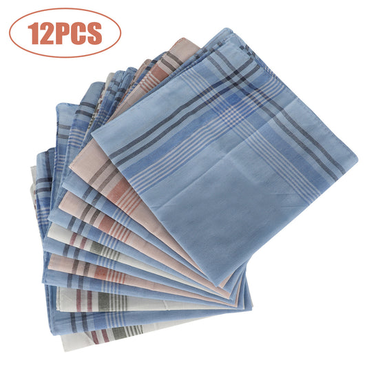 Pocket Square Hankerchiefs for Men with assorted colors and a Classic Vintage Plaid Pattern, 12pcs