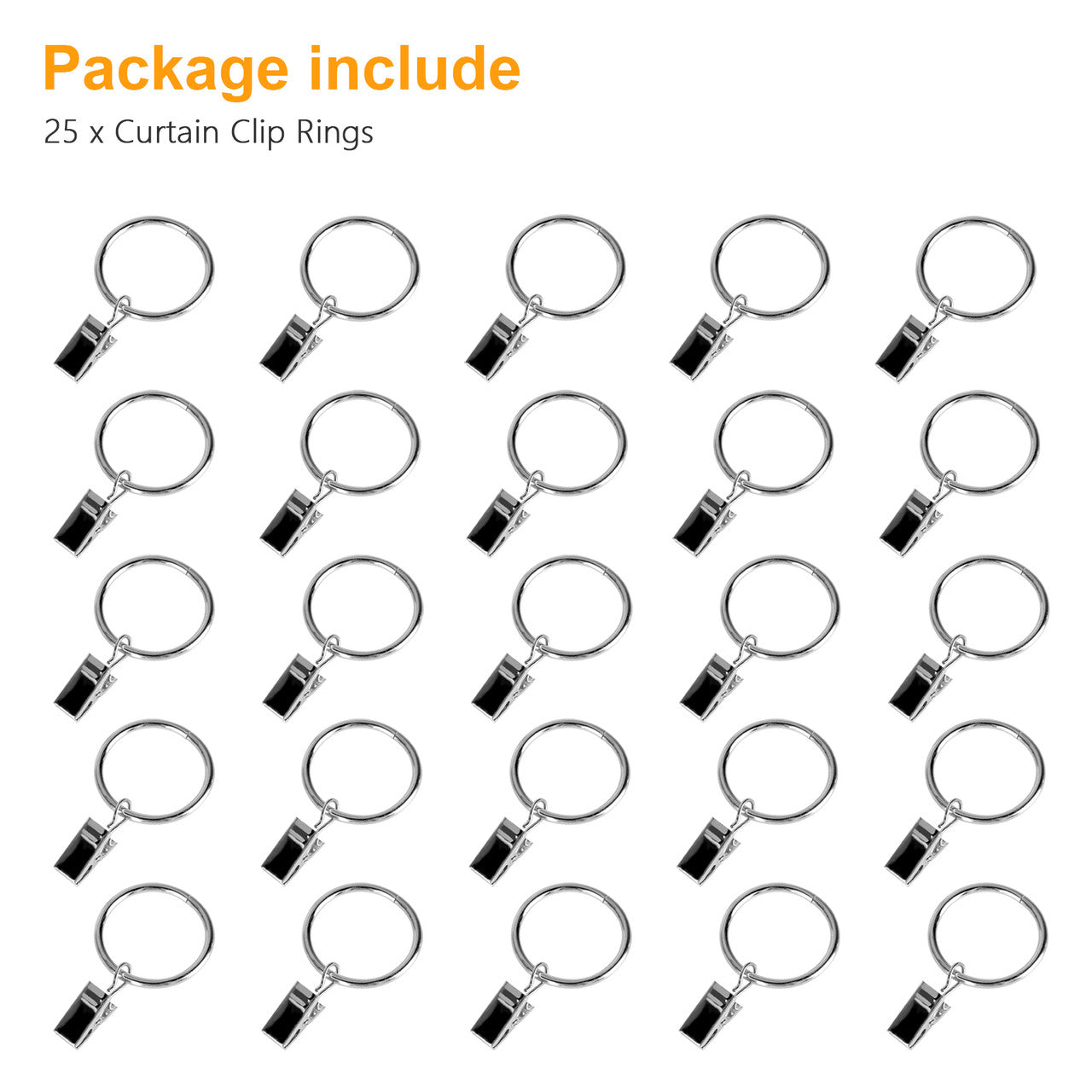 Metal Curtain Rings with Clips Decorative Drapery, Rings with Curtain Clips(1.5-inch),Curtain Rustproof Clip Rings, Drapery Clip Rings (Silver), 25Pcs