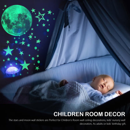 Adhesive Bright Glowing Dot and Realistic Stars and Full Moon for Starry Sky, Shining Decoration for Girls and Boys, Beautiful Wall Decals, 435pcs