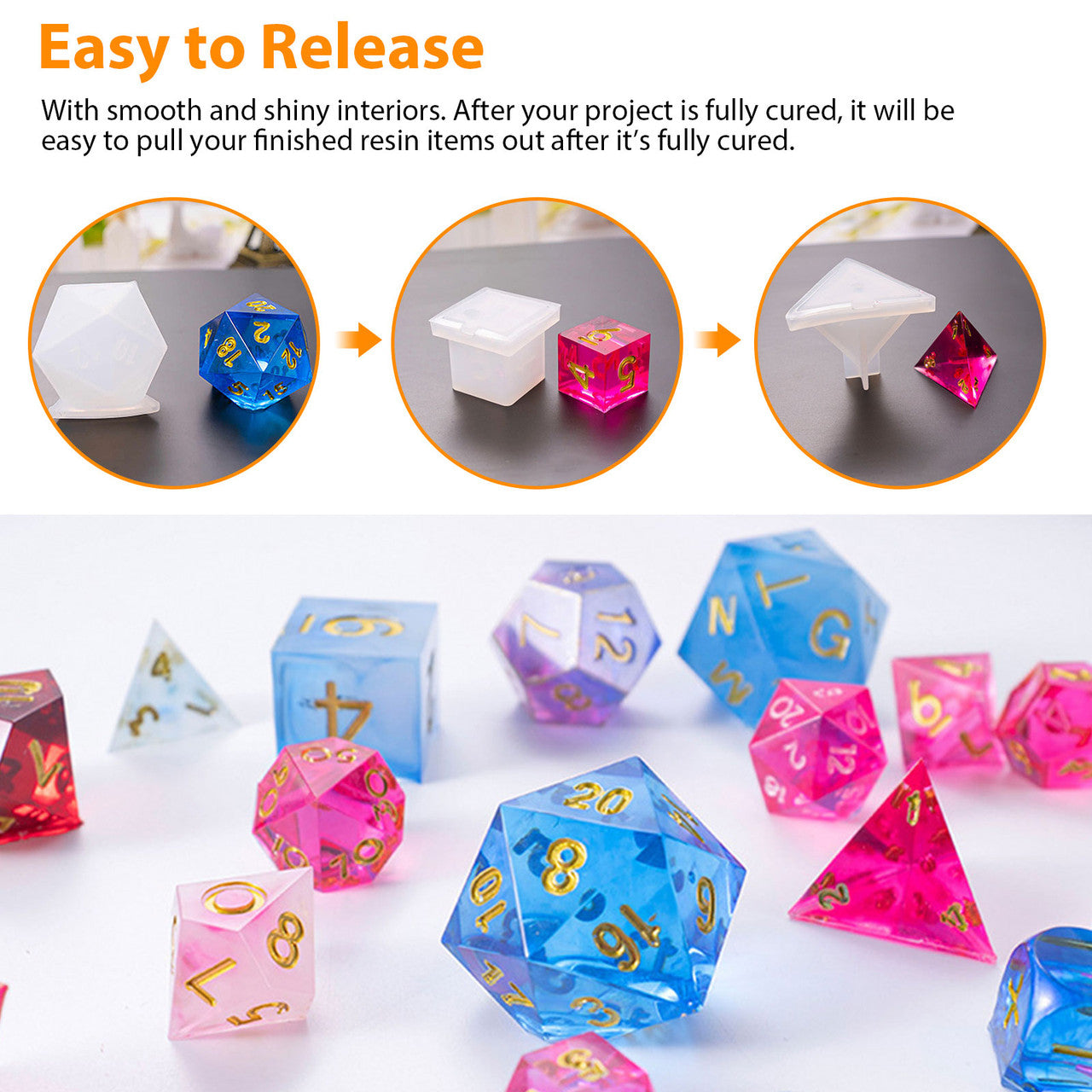 Square Triangle Dice Multi-spec Digital Game Silicone Mould Epoxy Resin Silicone Molds, Polyhedral Dice Resin Casting Molds Making, 7Pcs