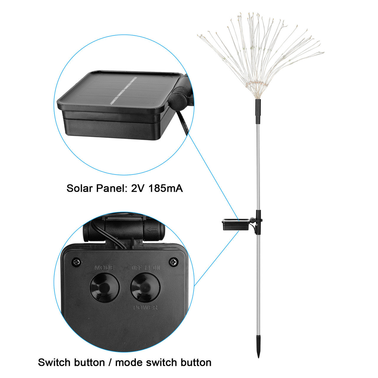LED Solar Firework Stake Lights 8 Modes IP64 Waterproof DIY Copper Wire for Walkway Backyard Lawn