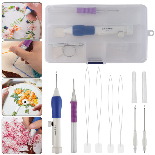 Magic Embroidery Pen Set, Embroidery Pen Kit Embroidery Stitching Patterns Punch Needle Craft Tools, Embroidery Pen Set with Storage Box for DIY Sewing Pattern Knitting Cross Stitching