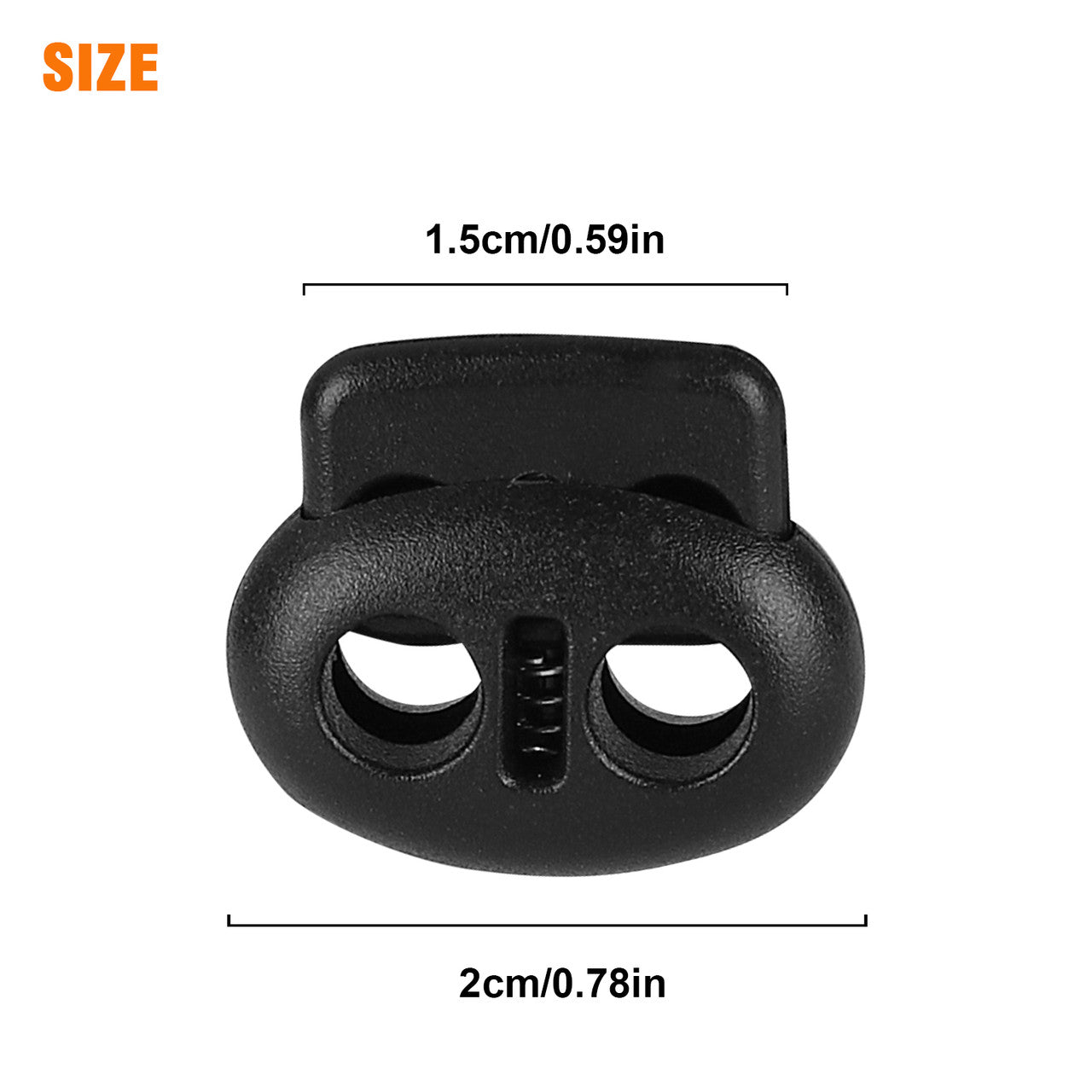 Double Holes Plastic Cord Locks, Plastic End Spring Toggle Stoppers, Sliding Clip Ends Round Fastener Buttons, Black, 20Pcs