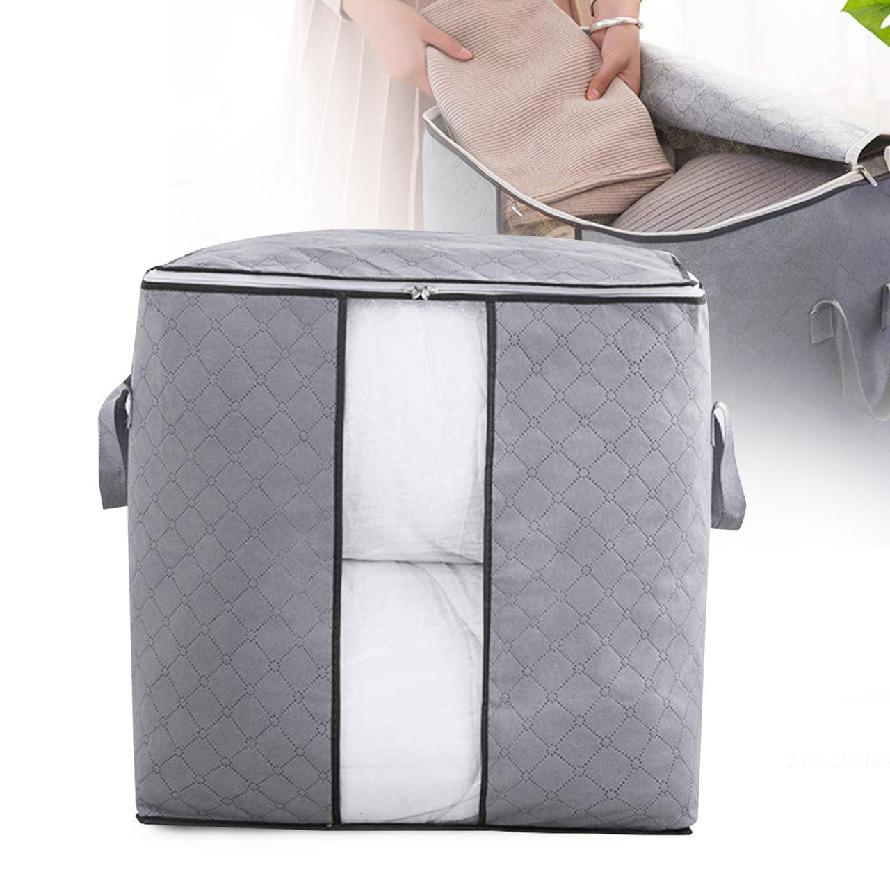 Foldable Storage Bag Organizers,Waterproof Anti-Mold Moisture Proof Clothes Storage Container Zipper Bag with Clear Window Carry Handles for Blanket Comforter Bedding