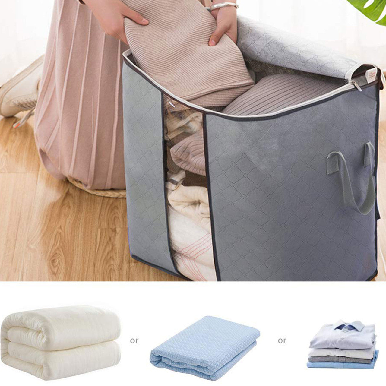 Foldable Storage Bag Organizers,Waterproof Anti-Mold Moisture Proof Clothes Storage Container Zipper Bag with Clear Window Carry Handles for Blanket Comforter Bedding
